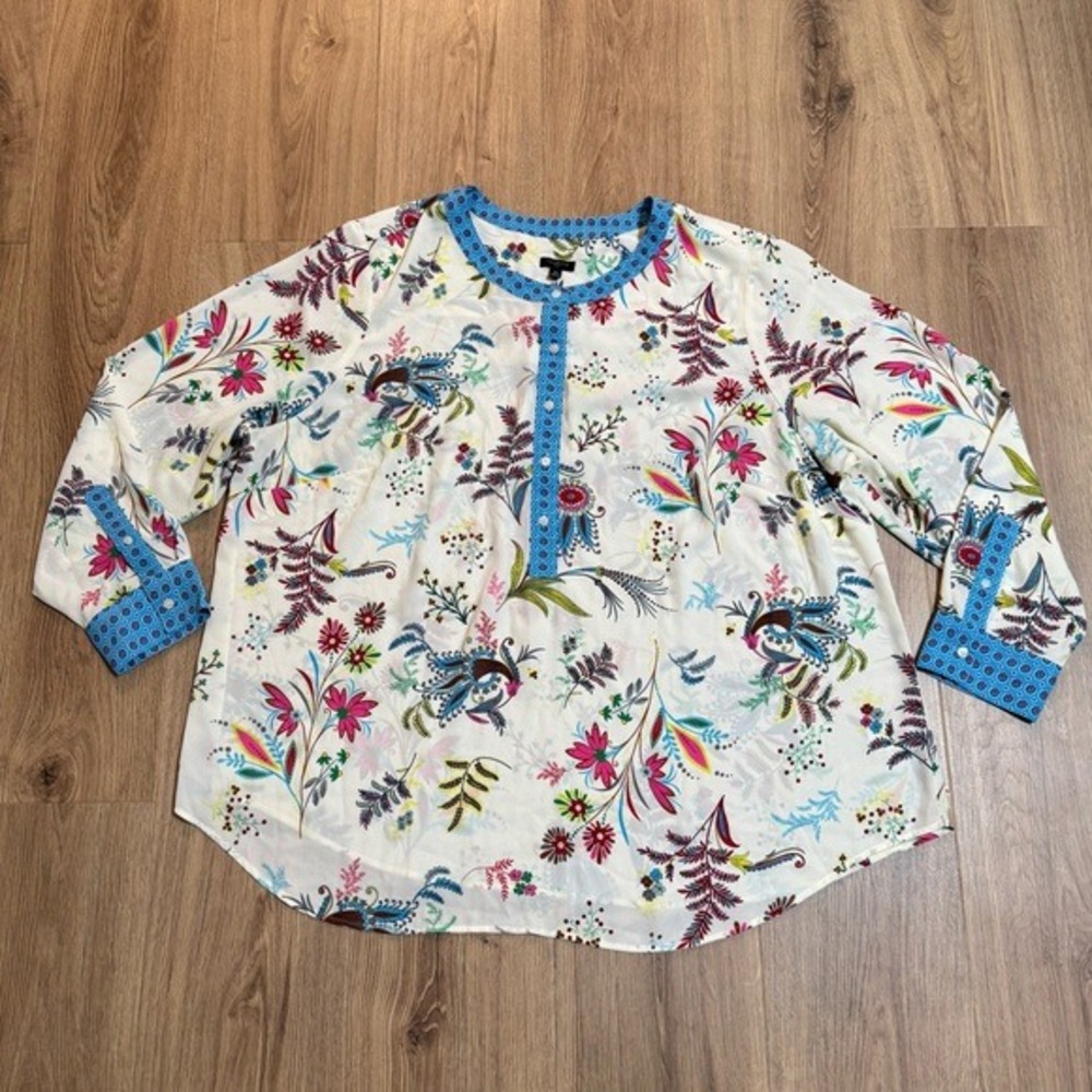 Talbots‎ Dancing Floral botanical blouse top band collar popover  - size 3XL